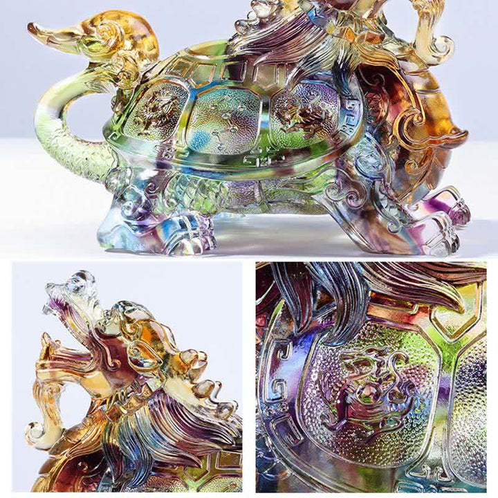 Feng Shui Dragón Tortuga hecha a mano Liuli Crystal Art Piece Decoración de la Oficina del Hogar