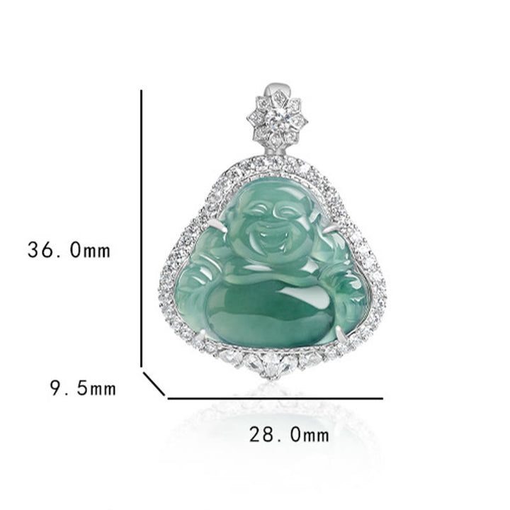 Colgante de cadena de plata de ley 925 con Buddha Stones , Buda sonriente, jade natural, suerte, abundancia - image 9