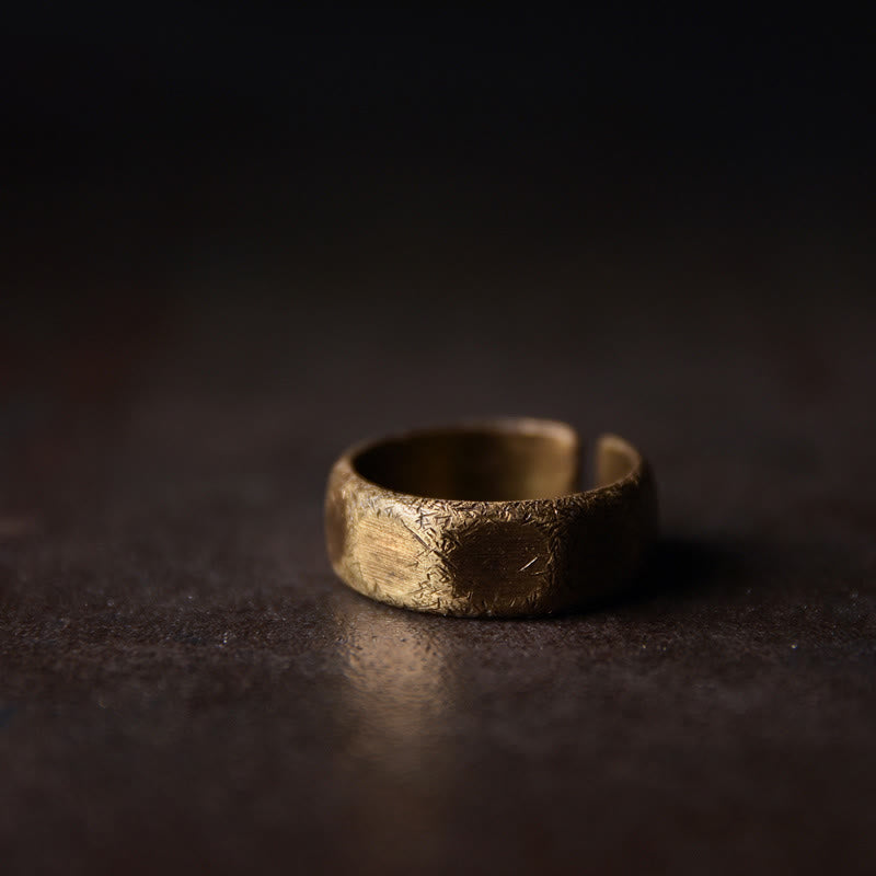 Anillo de riqueza esmerilado de latón y cobre de diseño simple tibetano - 6 mm - 56,2 mm - image 1