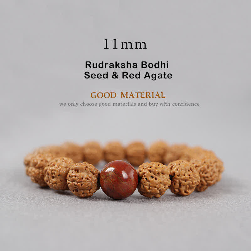 Buddha Stones Tíbet Rudraksha Bodhi Semilla Dzi Cuenta Ámbar Turquesa Pulsera de Riqueza - 11 mm - Semilla de Rudraksha Bodhi y ágata roja - image 20