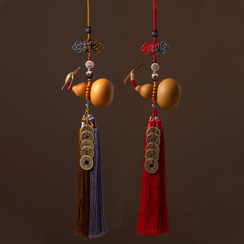 Buddha Stones, monedas Feng Shui, calabaza, nudo chino, monedas de la suerte, cinco emperadores, dinero, riqueza, decoración de borlas