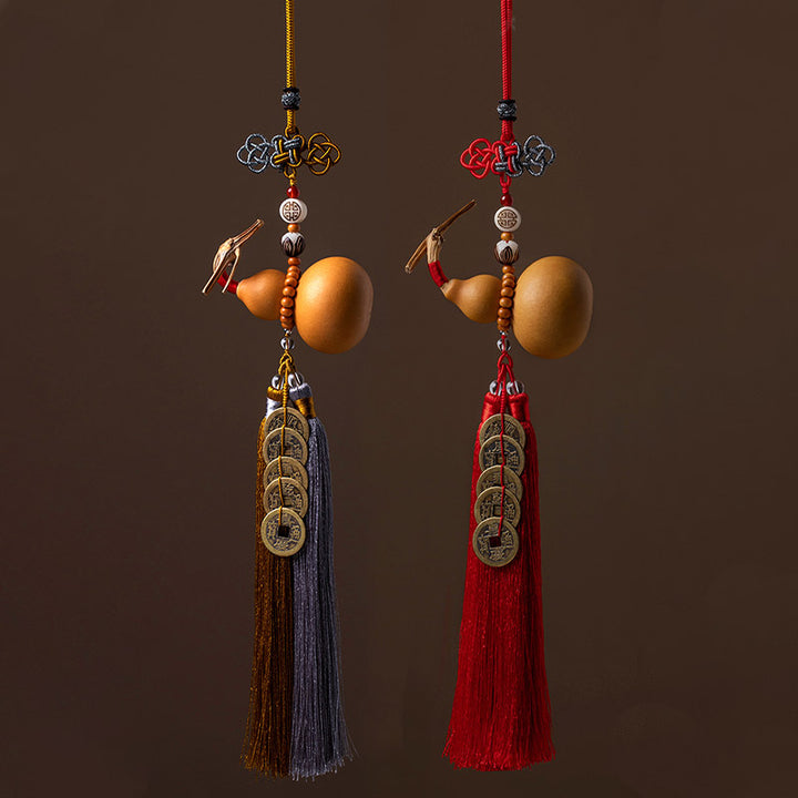 Buddha Stones, monedas Feng Shui, calabaza, nudo chino, monedas de la suerte, cinco emperadores, dinero, riqueza, decoración de borlas
