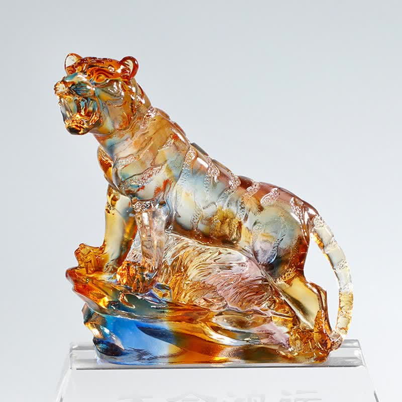 Pieza de arte de tigre de cristal Liuli hecha a mano, protección para decoración del hogar