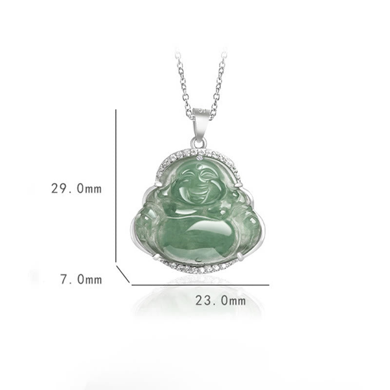 Buddha Stones de plata de ley 925, Buda sonriente, Jade Natural, collar de prosperidad y suerte, colgante de cadena - image 9