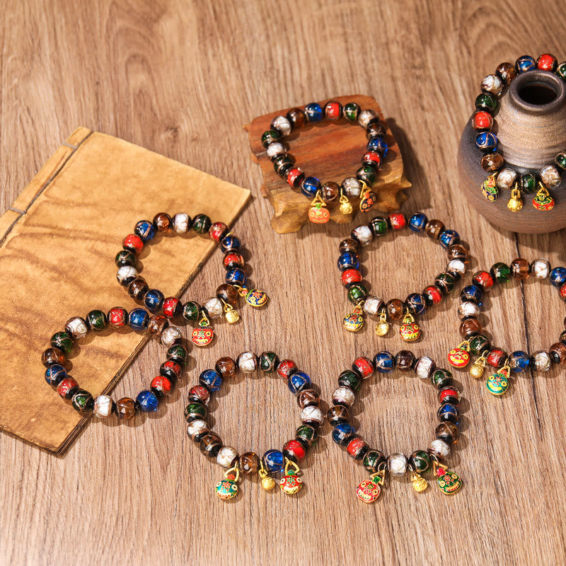 Pulsera de la suerte con cuentas de cristal Liuli, Buddha Stones, cinco elementos, oro, bestia tragadora, familia