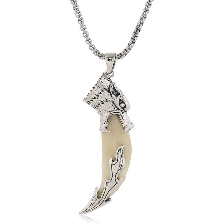 Colgante de collar de equilibrio de acero de titanio con dientes de lobo de imitación