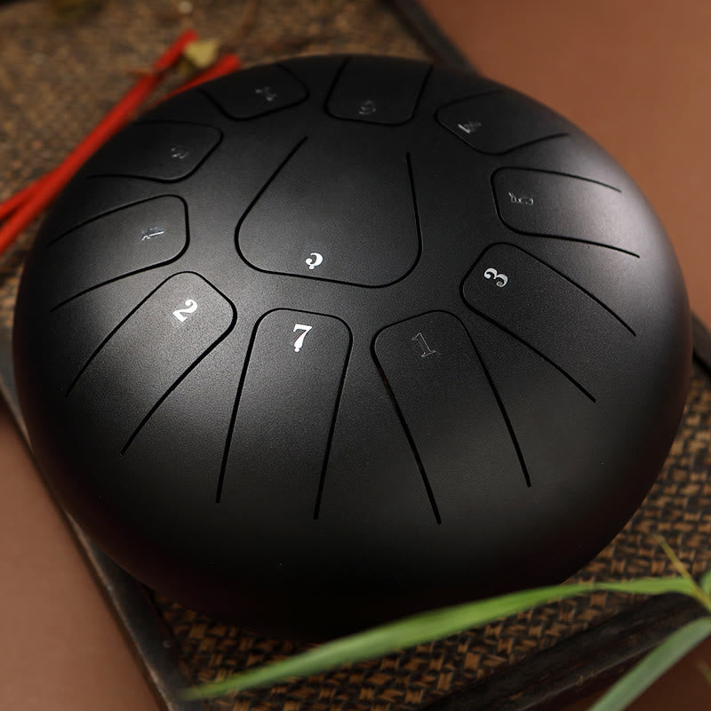 Buddha Stones Tambor de lengua de acero, sonido curativo, meditación, atención plena, kit de tambor de yoga, 11 notas, 8 pulgadas - Negro - image 1