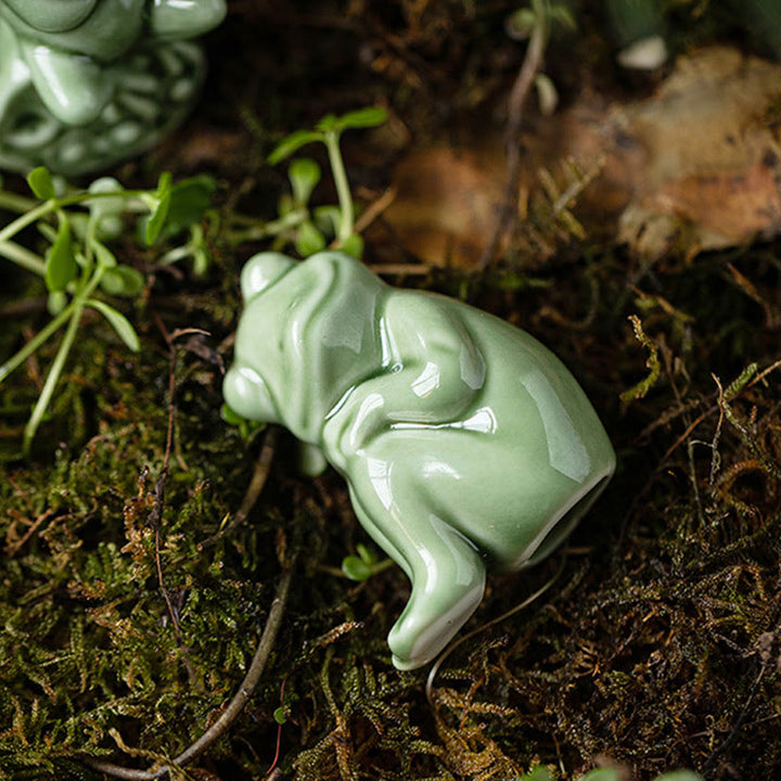 Mini Buddha Stones para meditación, loto pequeño, rana en reposo, cerámica, riqueza, suerte, té para el hogar, figura decorativa para mascotas