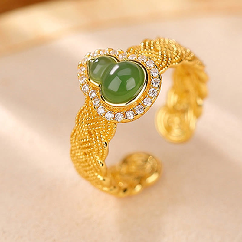 Juego de anillos de pulsera de la suerte con forma de calabaza de jade cian hetiano natural chapado en plata de ley 925 con Buddha Stones