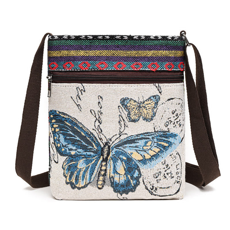 Bolso bandolera de lona bordado con mariposa de elefante, bolso bandolera