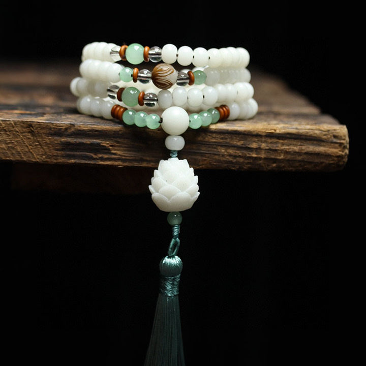 Pulsera de protección con 108 cuentas de Mala de semillas de Bodhi blancas de Buddha Stones