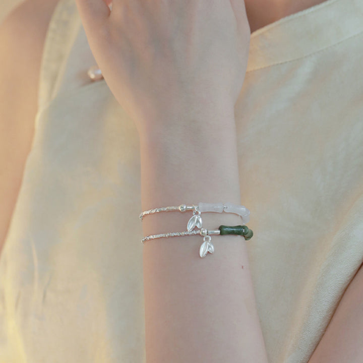 Pulsera de la suerte con diseño de bambú y peridoto de plata de ley 925 con Buddha Stones