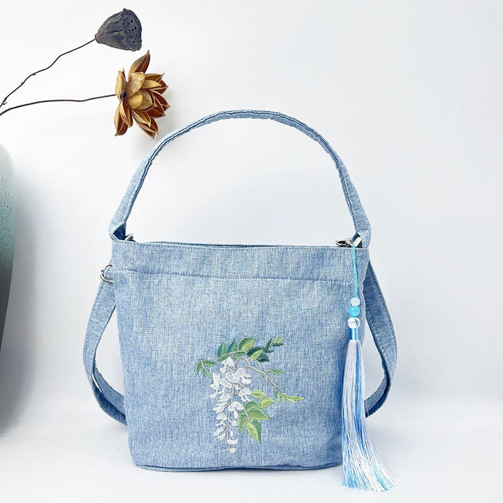 Buddha Stones, glicina, ciruela, loto, flor de cerezo, algodón, lino, lona, bolso cruzado, bolso de hombro