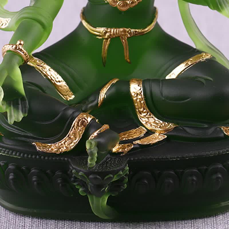 Bodhisattva Tara Verde hecho a mano Liuli Crystal Art Piece Protección Hogar Oficina Estatua Decoración
