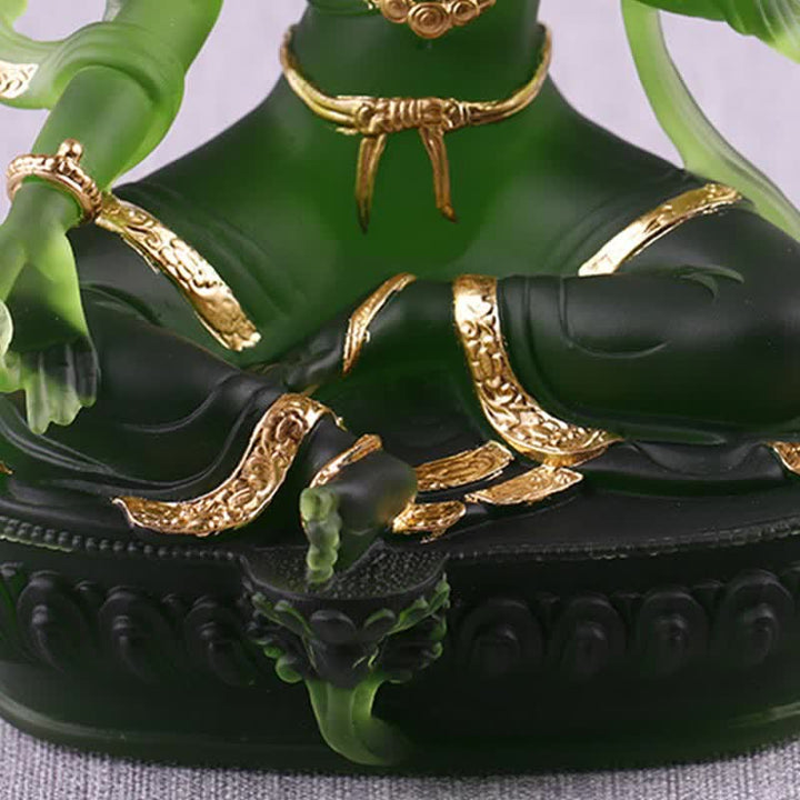 Bodhisattva Tara Verde hecho a mano Liuli Crystal Art Piece Protección Hogar Oficina Estatua Decoración
