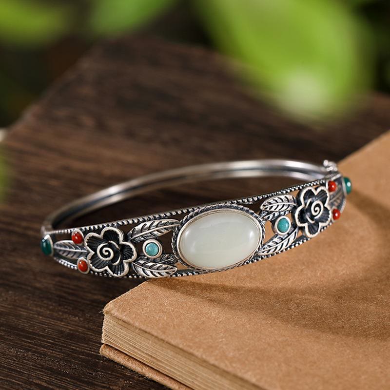Pulsera de la suerte de la armonía de la hoja de la flor del jade blanco del jade cian de las Buddha Stones