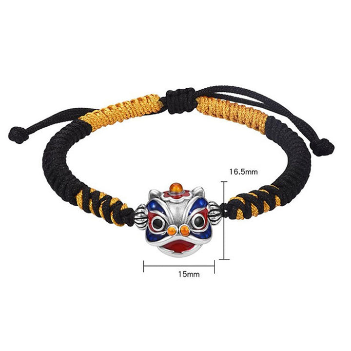 Pulsera de hilo trenzado de la suerte del león danzante hecho a mano con Buddha Stones
