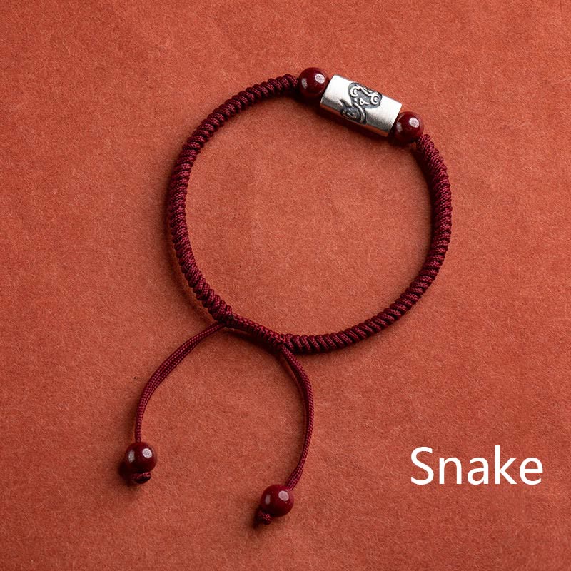 Pulsera de hilo de cinabrio del zodíaco chino de plata de ley 925 con Buddha Stones