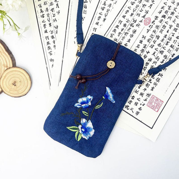Buddha Stones, pequeñas flores bordadas, bolso de hombro, bolso para teléfono móvil, 11*20cm