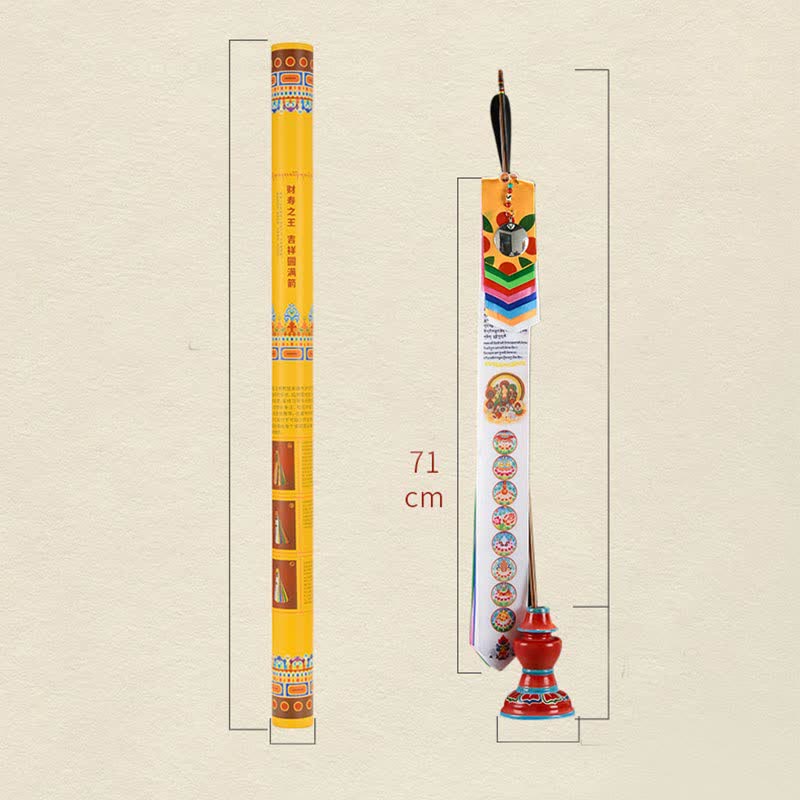 Bandera de oración con la flecha de la suerte y los ocho símbolos auspiciosos tibetanos para decoración del hogar. - image 11