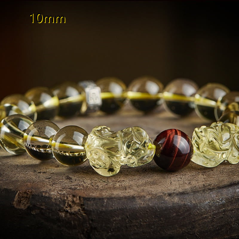 Pulsera de protección de prosperidad de ojo de tigre doble PiXiu de citrino natural de Buddha Stones