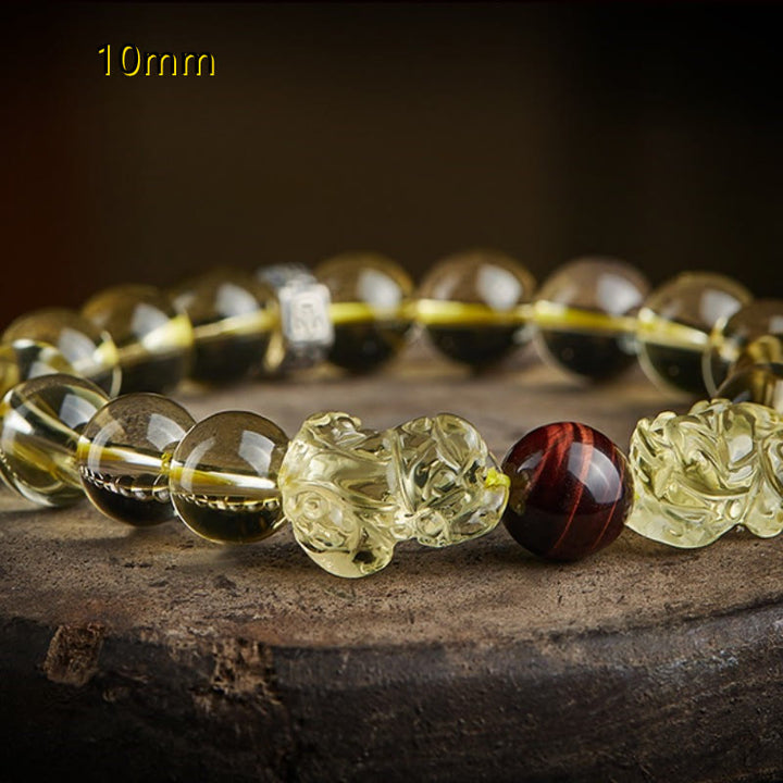 Pulsera de protección de prosperidad de ojo de tigre doble PiXiu de citrino natural de Buddha Stones