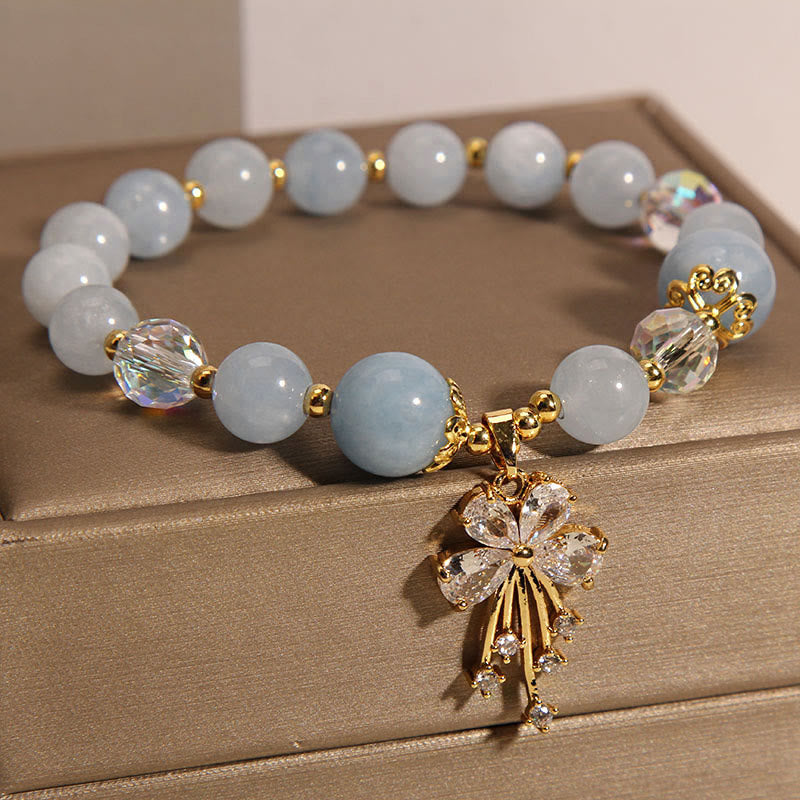 Pulsera con dije de mariposa y circonita curativa con cristal rosa aguamarina y Buddha Stones - image 1