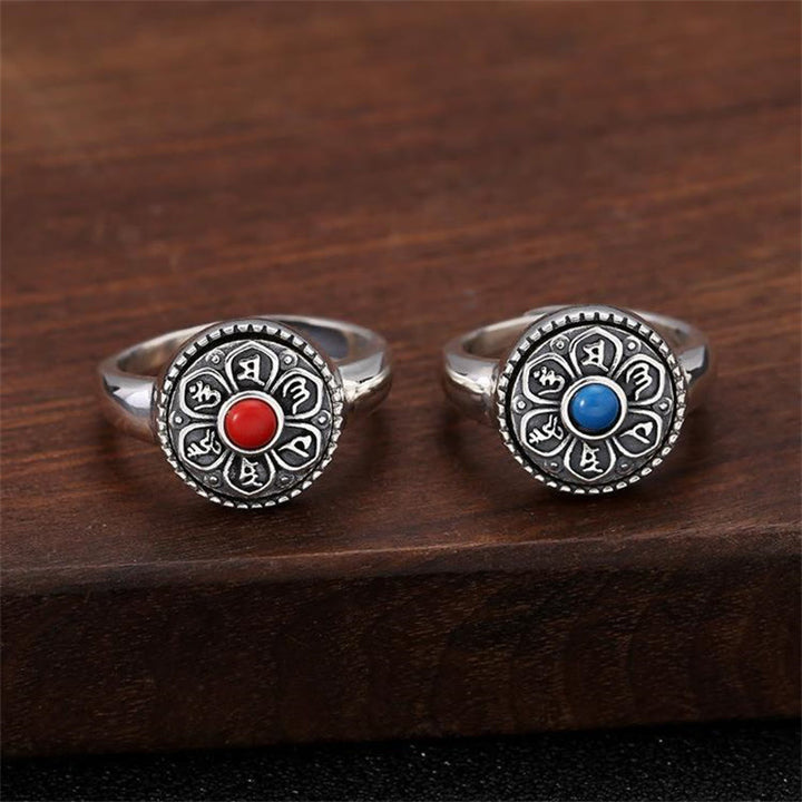 Anillo giratorio de paz con Buddha Stones tibetanas Om Mani Padme Hum