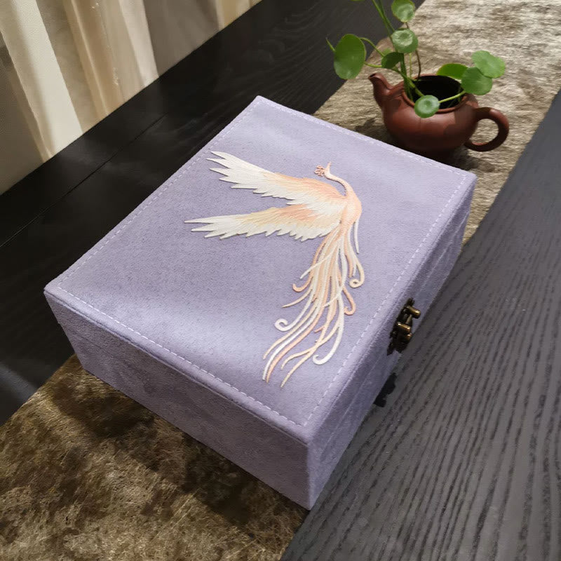 Caja organizadora de joyería de Fénix púrpura con Buddha Stones , caja de almacenamiento de joyería de dos capas, caja de franela