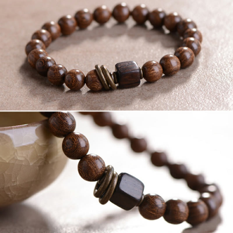 Pulsera de espiritualidad de madera de Phoebe Zhennan con Buddha Stones