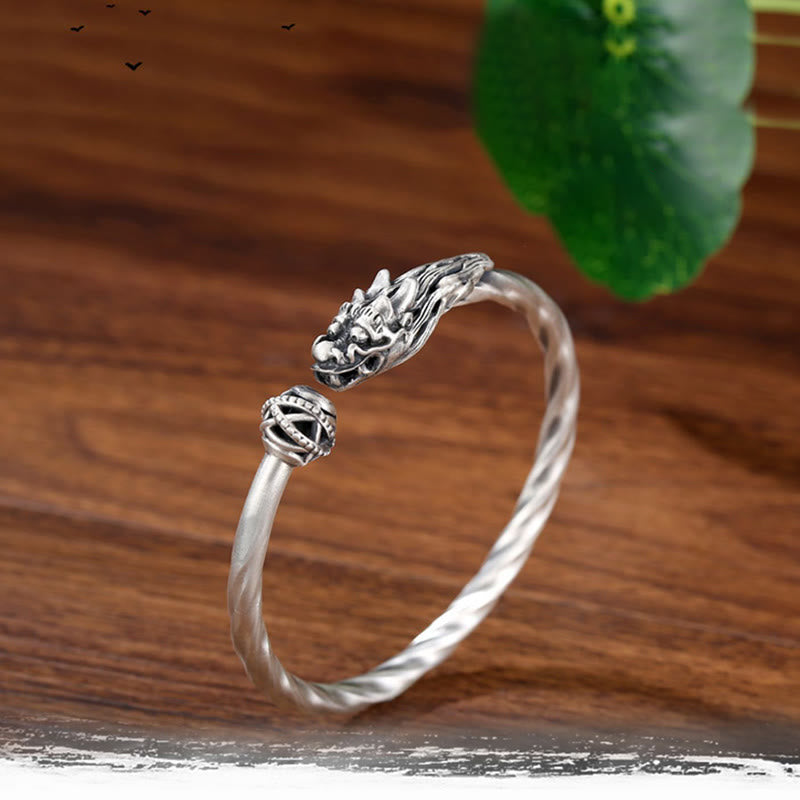 Brazalete de plata de ley 999 con Buddha Stones, brazalete de metal con fuerza de la suerte del dragón