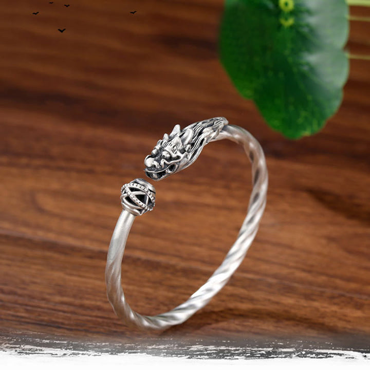 Brazalete de plata de ley 999 con Buddha Stones, brazalete de metal con fuerza de la suerte del dragón