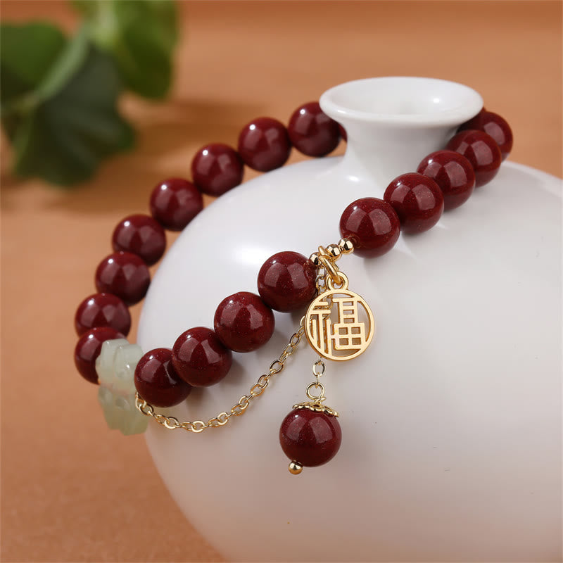 Pulsera de bendición con trébol de cuatro hojas de la suerte, Jade hetiano, cinabrio, Buddha Stones - image 1