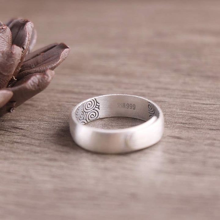 Anillo de bendición de seis palabras verdaderas con elefante de loto de plata de ley 999 con Buddha Stones