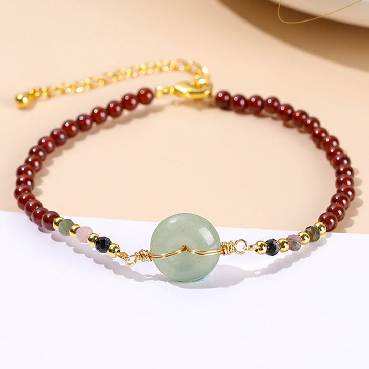 Pulsera tranquila con cuentas y hebilla de la paz, granate natural, Buddha Stones