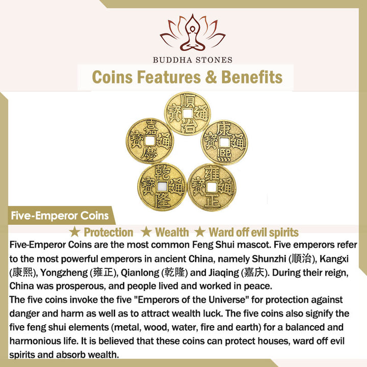 Buddha Stones, monedas Feng Shui, calabaza, nudo chino, monedas de la suerte, cinco emperadores, dinero, riqueza, decoración de borlas