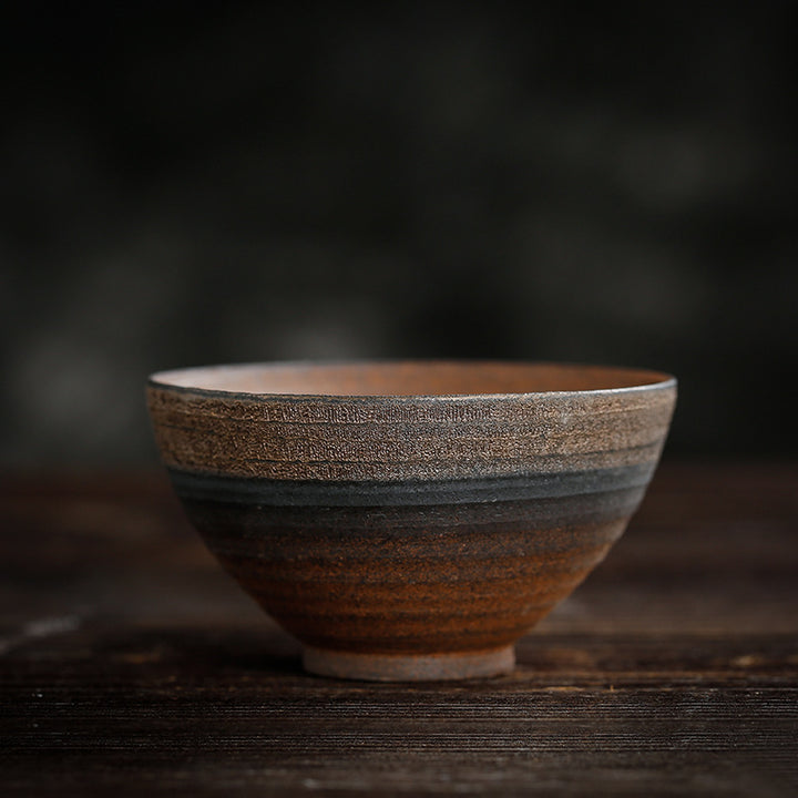 Taza de té de cerámica con textura de rayas marrones simples , Buddha Stones, tazón de taza de té de Kung Fu