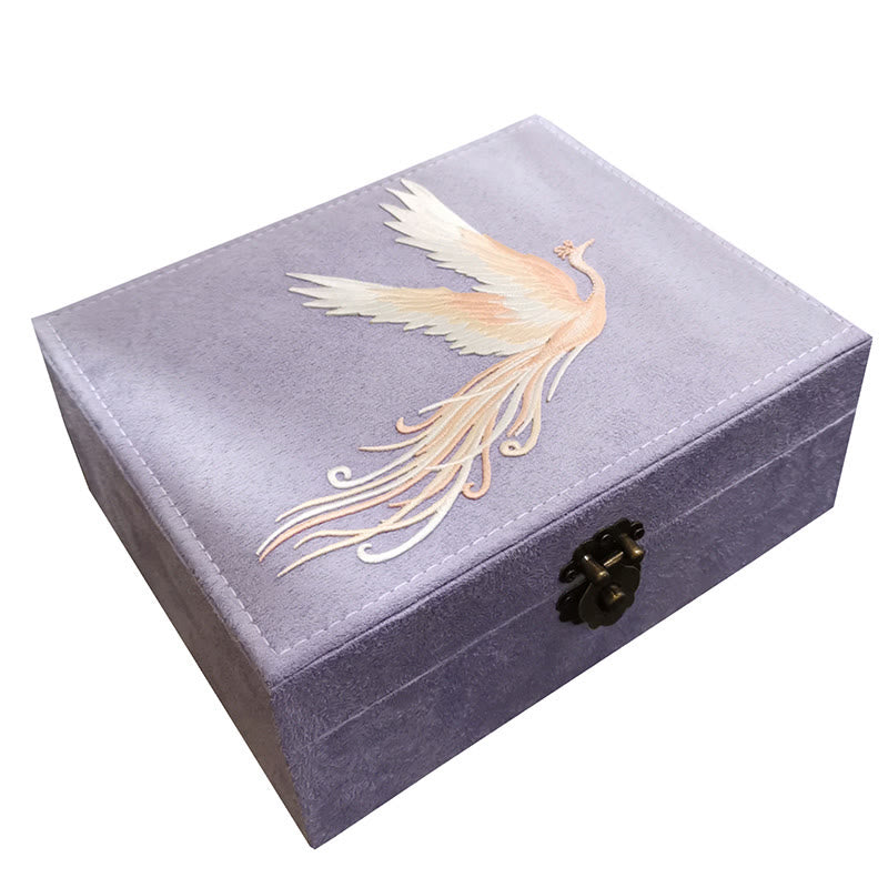 Caja organizadora de joyería de Fénix púrpura con Buddha Stones , caja de almacenamiento de joyería de dos capas, caja de franela