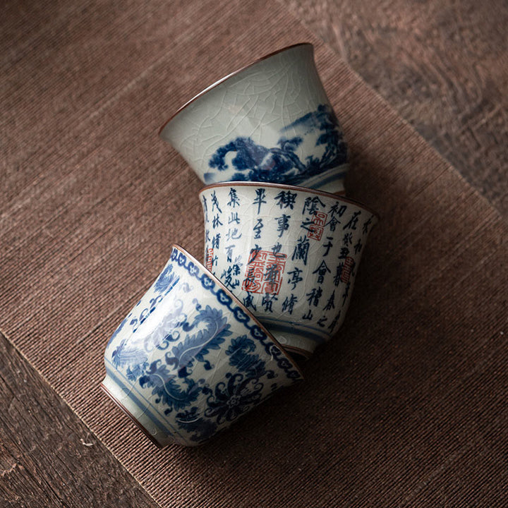 Taza de té de cerámica con Buddha Stones, paisaje de montaña, pabellón de orquídeas de loto, taza de té de Kung Fu