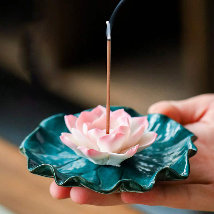 Decoración de quemador de incienso con bendición de loto tibetano