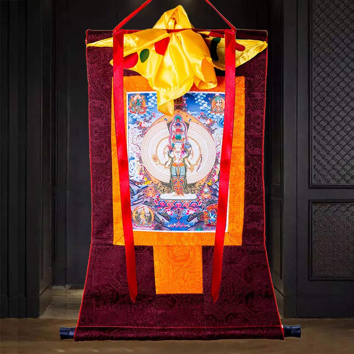 Buddha Stones tibetanas de mil manos Avalokitesvara enmarcadas decoración de bendición Thangka