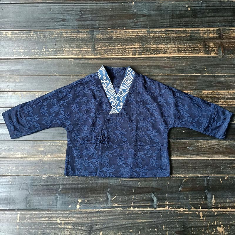 Chaqueta de manga larga con cuello en V y jacquard floral con Buddha Stones