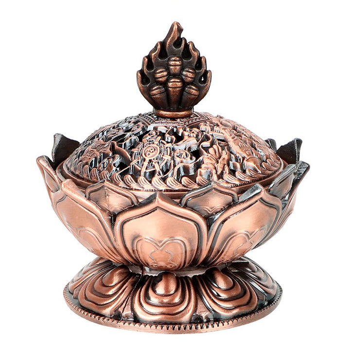 Quemador de incienso purificador en forma de loto tibetano con Buddha Stones