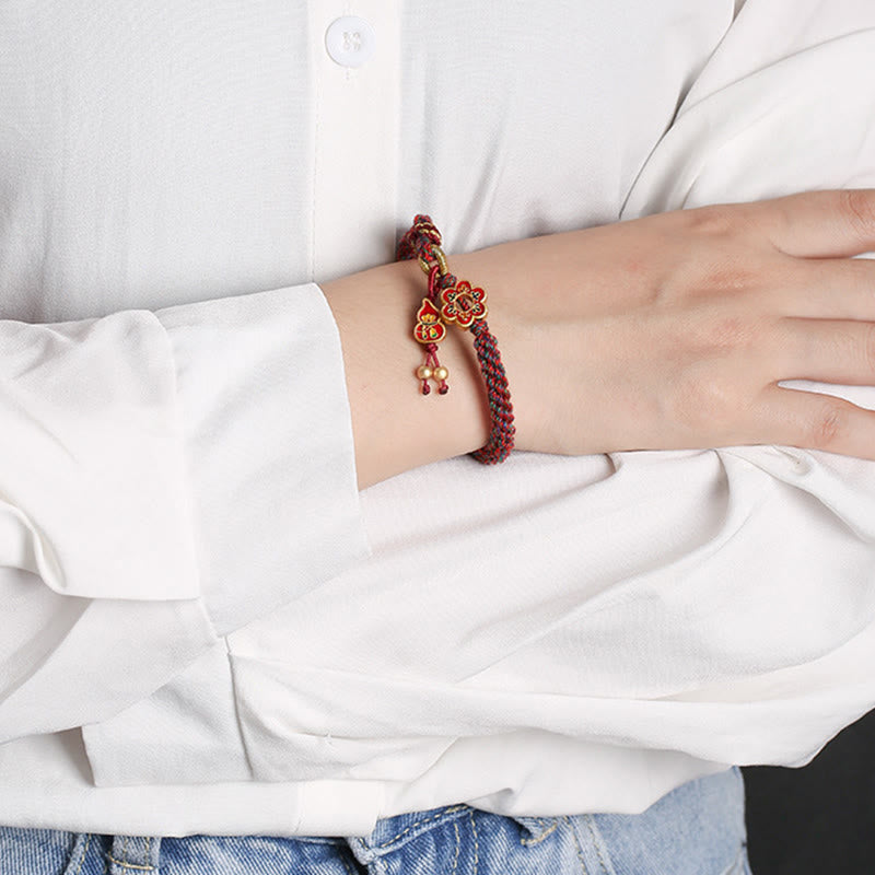 Pulsera de hilo trenzado con protección de flores de calabaza colorida hecha a mano con Buddha Stones