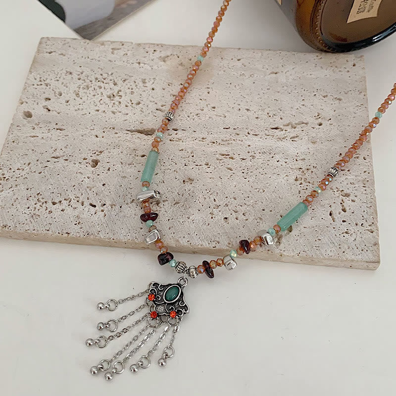 Colgante de collar con borla de la suerte de cobre, piedra de cristal tibetana, Buddha Stones