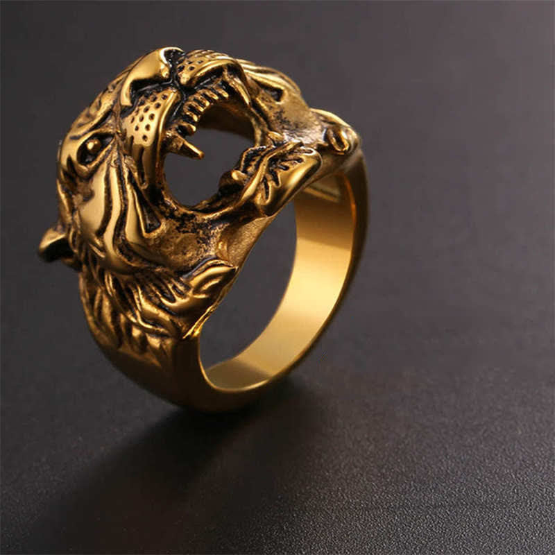Anillo de motociclista Punk Rock con equilibrio de acero titanio y cabeza de tigre Animal para hombre