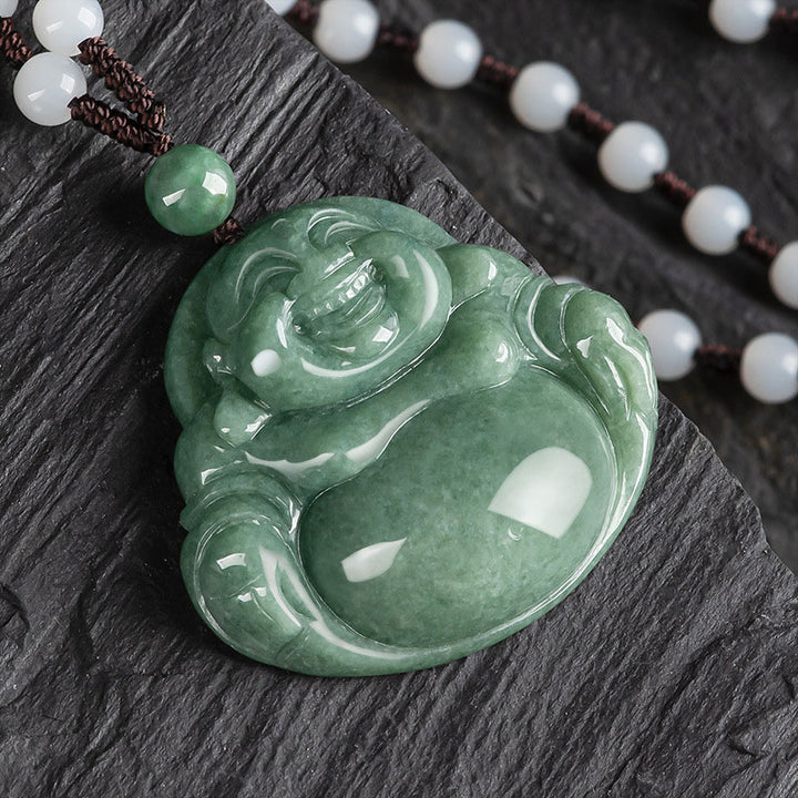 Colgante de cuentas de cadena con collar de armonía de jade cian de Buda sonriente - image 6