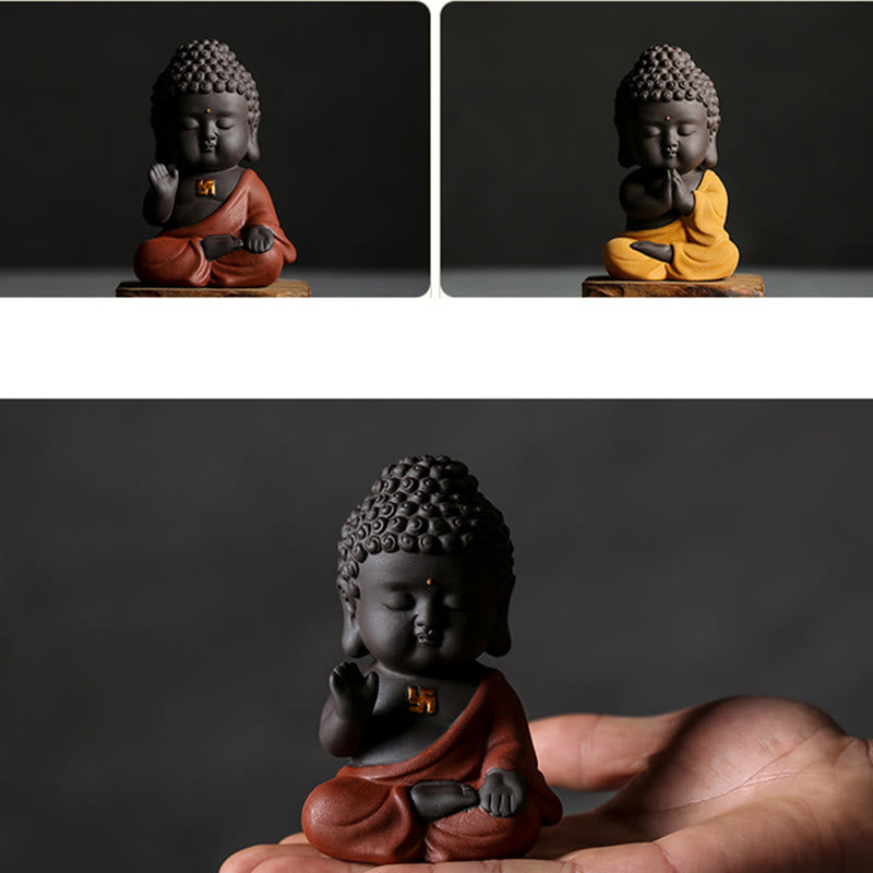 Buddha Stones Pequeño Buda Serenidad Arcilla Púrpura Decoración de Escritorio para el Hogar