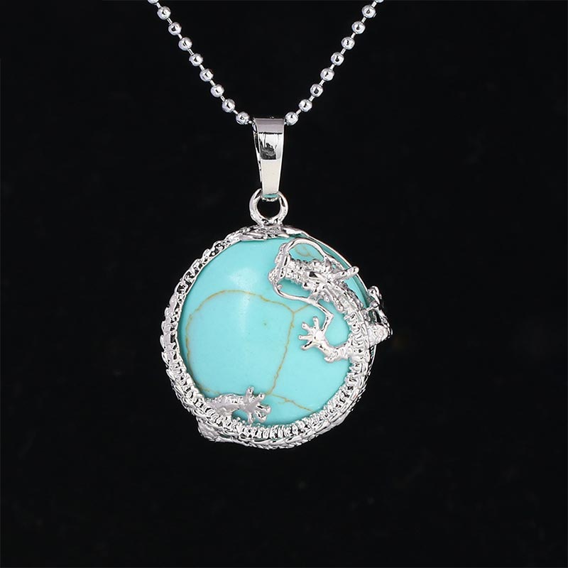 Colgante de collar de energía curativa de cristal de cuarzo Natural de dragón chino con Buddha Stones - Turquesa - image 30