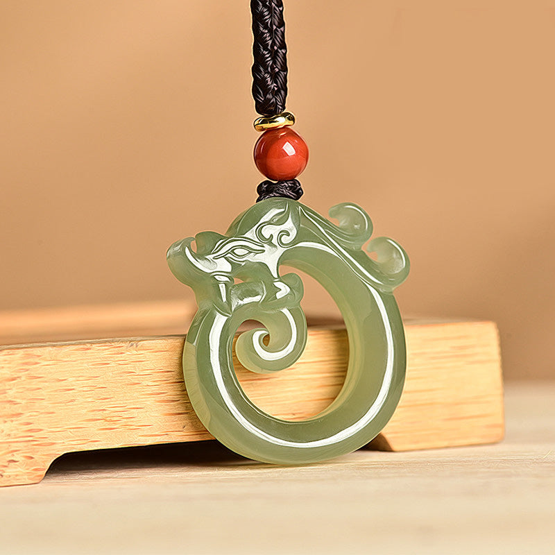 Buddha Stones Jade blanco Cian Jade Dragón Protección Collar Cadena Colgante - Jade cian - image 2